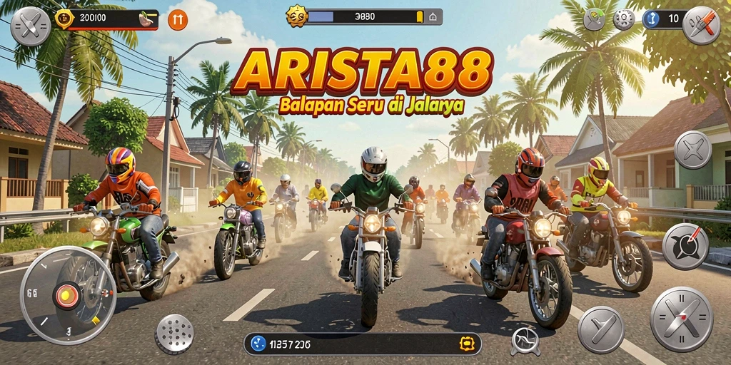 Tampilan gameplay <strong>ARISTA88</strong> yang penuh aksi di lintasan balap.