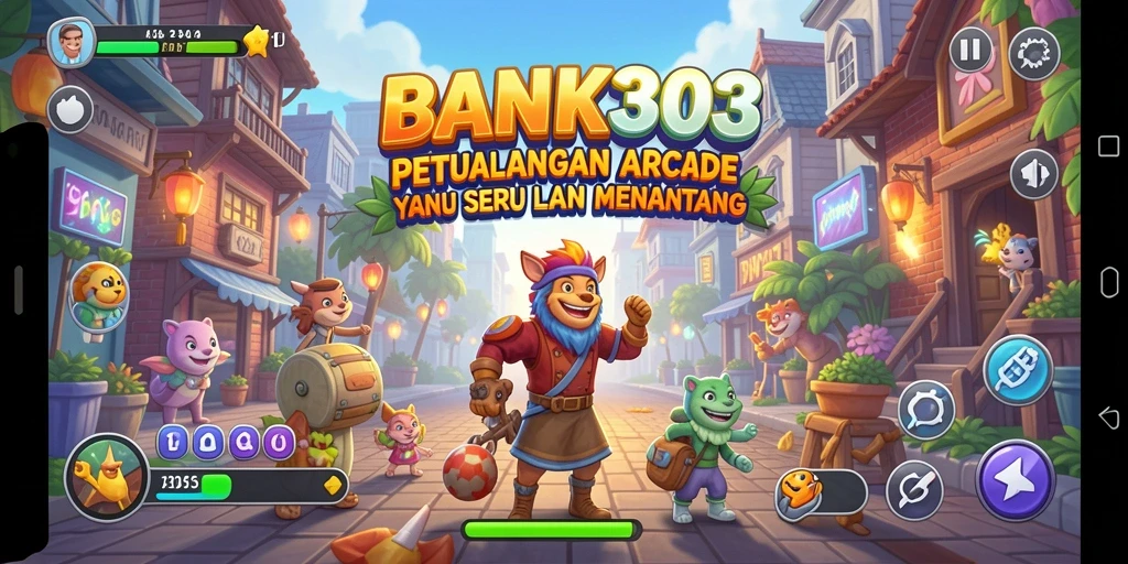 Tampilan gameplay BANK303 dengan rintangan dan karakter yang menarik.