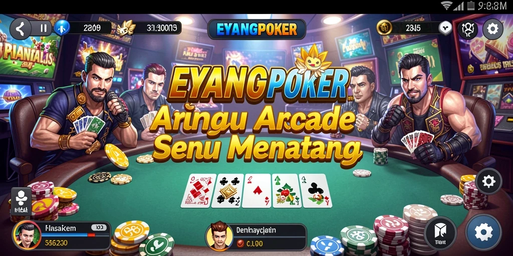 Tampilan gameplay seru EYANGPOKER dengan elemen arcade yang menarik.