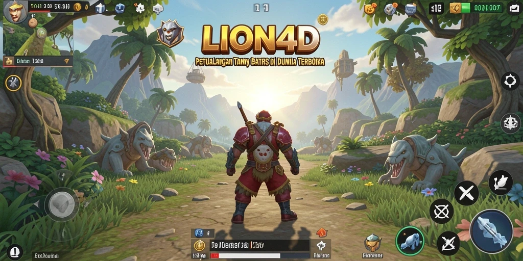 Screenshot gameplay LION4D menampilkan petualangan seru di dunia terbuka.