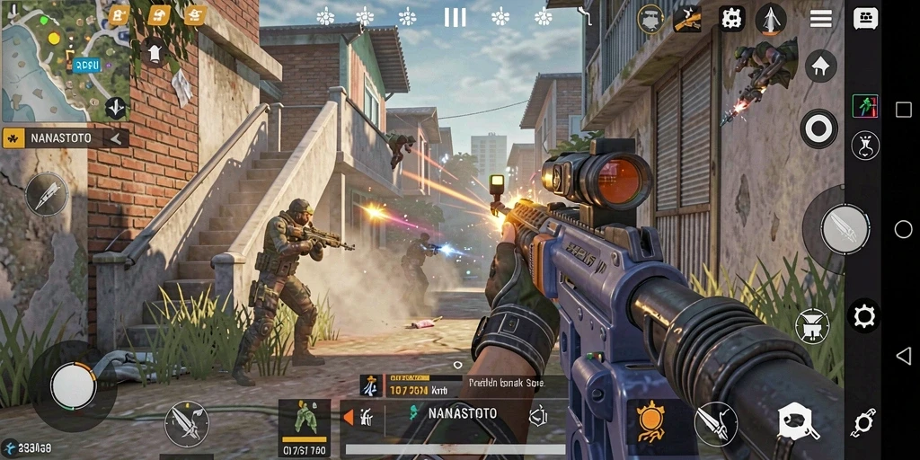 Gambaran gameplay intens di NANASTOTO saat pertempuran.