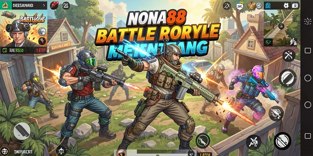 Screenshot NONA88 menampilkan aksi seru dalam pertempuran Battle Royale.